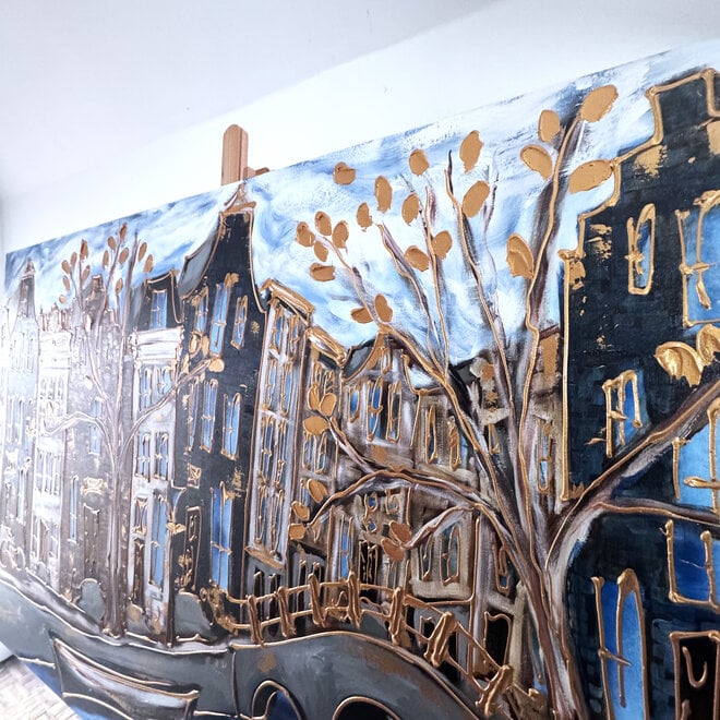 Painting- Rick Triest - 120X200cm - Amsterdam Herengracht -Blue & Gold #288