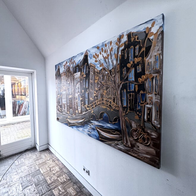 Painting- Rick Triest - 120X200cm - Amsterdam Herengracht -Blue & Gold #288