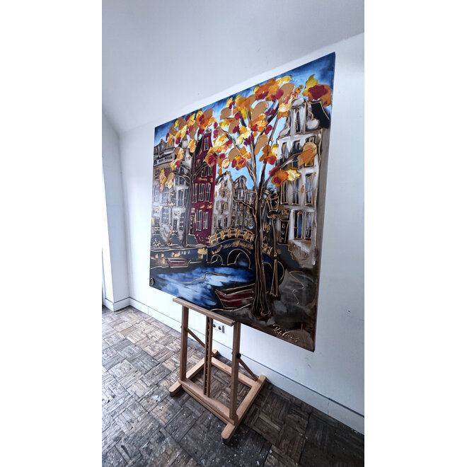 Schilderij- 140x140x2,5cm - Rick Triest - Amsterdam Prinsengracht - 4 seizoenen - Herfst #1
