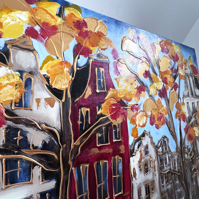 Schilderij- 140x140x2,5cm - Rick Triest - Amsterdam Prinsengracht - 4 seizoenen - Herfst #1