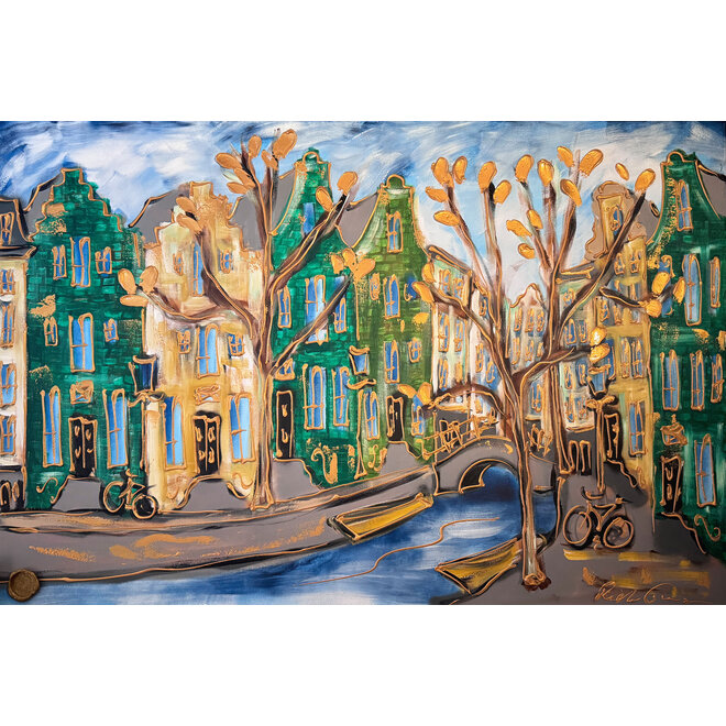 Painting- 100x150cm - Rick Triest - Amsterdam Herengracht -Blue & Gold #290