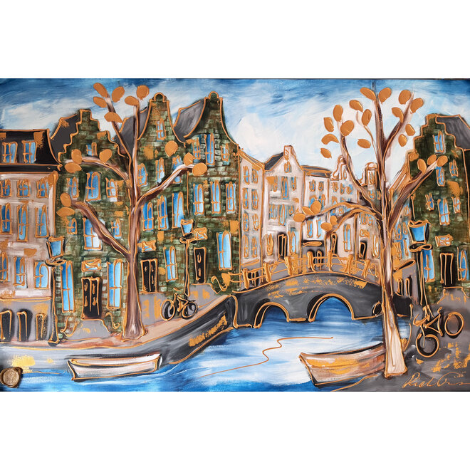 Painting- 100x150cm - Rick Triest - Amsterdam Herengracht -Blue & Gold #292