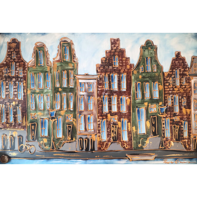 Schilderij- 100x150cm - Rick Triest - Amsterdam Herengracht -Blue & Gold #293