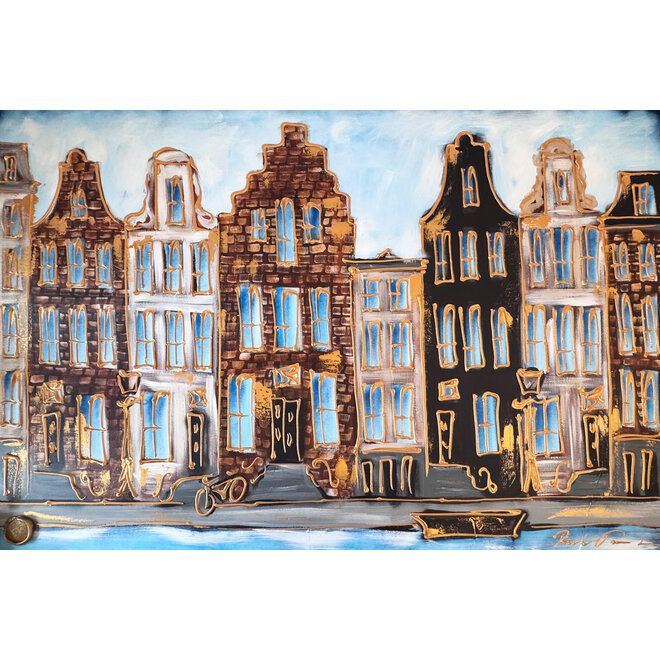 Painting- 100x150cm - Rick Triest - Amsterdam Herengracht -Blue & Gold #294