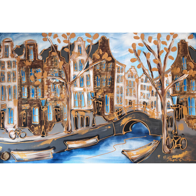 Painting- 100x150cm - Amsterdam Herengracht -Blue & Gold #295