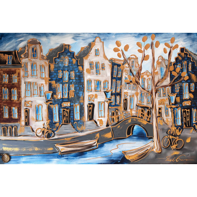 Painting- 100x150cm - Rick Triest - Amsterdam Herengracht -Blue & Gold #296