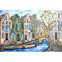 Schilderij- 80x120x4,5 cm - Rick Triest - Amsterdam Herengracht - Blue & Gold #129