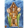 Painting  - 70x100 cm - Rick Triest  - Amsterdams huisje met tulpen -Bronze