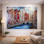 Schilderij- 150x200x4,5 cm - Amsterdam Herengracht -Blue & Gold - XL Red