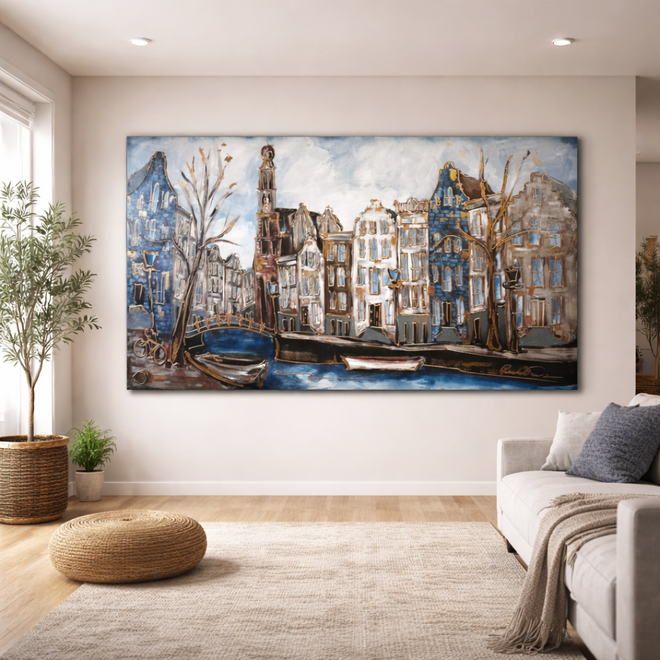 Schilderij-120X200cm - Amsterdam Prinsengracht - Westertoren