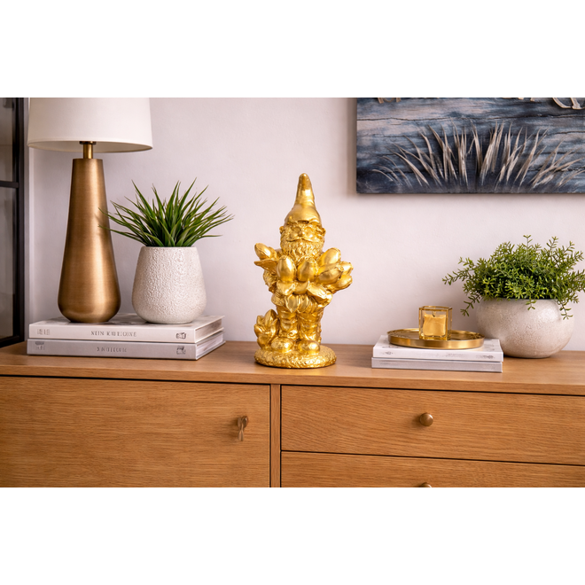 Designed by Rick Triest - Kabouters & Bosdieren -Figuur Carolus goud D15x11 H30