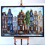 Schilderij- 100x150cm - Rick Triest - Amsterdam Herengracht -Blue & Gold #304