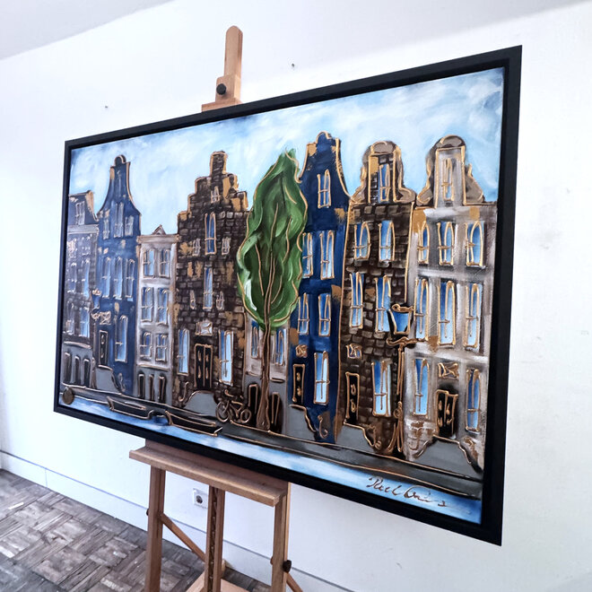 Painting- 100x150cm - Rick Triest - Amsterdam Herengracht -Blue & Gold #304
