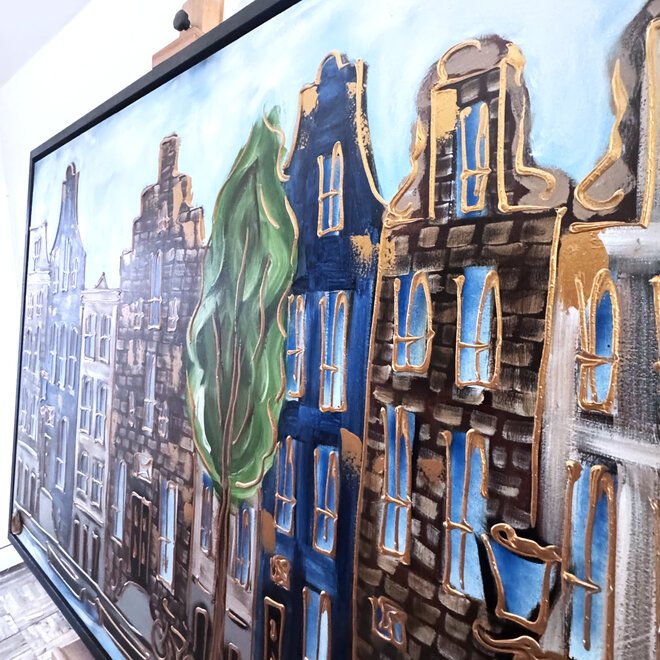 Painting- 100x150cm - Rick Triest - Amsterdam Herengracht -Blue & Gold #304
