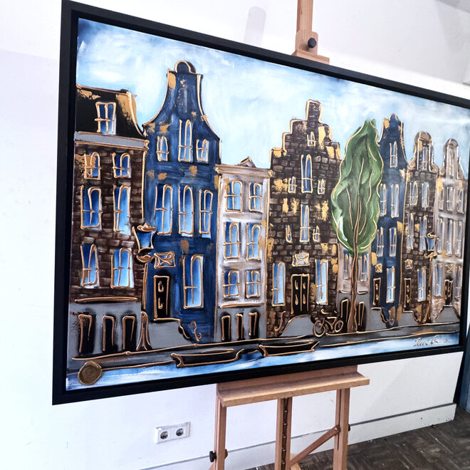 Painting- 100x150cm - Rick Triest - Amsterdam Herengracht -Blue & Gold #304