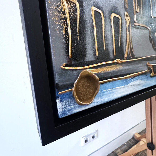 Schilderij- 100x150cm - Rick Triest - Amsterdam Herengracht -Blue & Gold #304