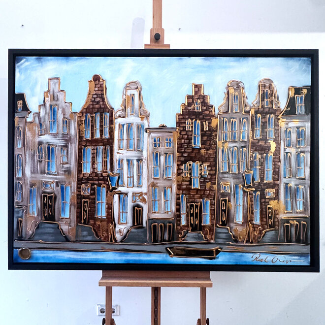 Painting- 100x150cm - Rick Triest - Amsterdam Herengracht -Blue & Gold #303