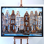 Schilderij- 100x150cm - Rick Triest - Amsterdam Herengracht -Blue & Gold #303