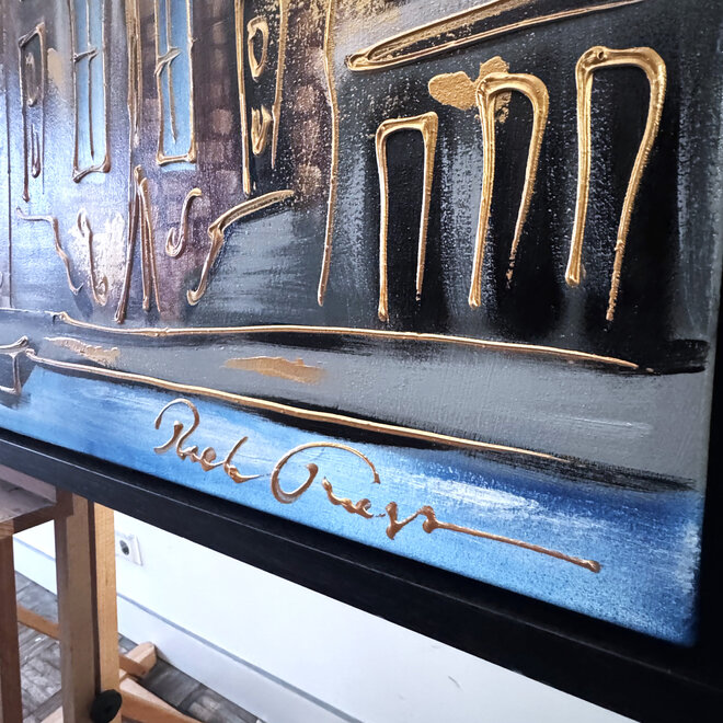 Schilderij- 100x150cm - Rick Triest - Amsterdam Herengracht -Blue & Gold #303