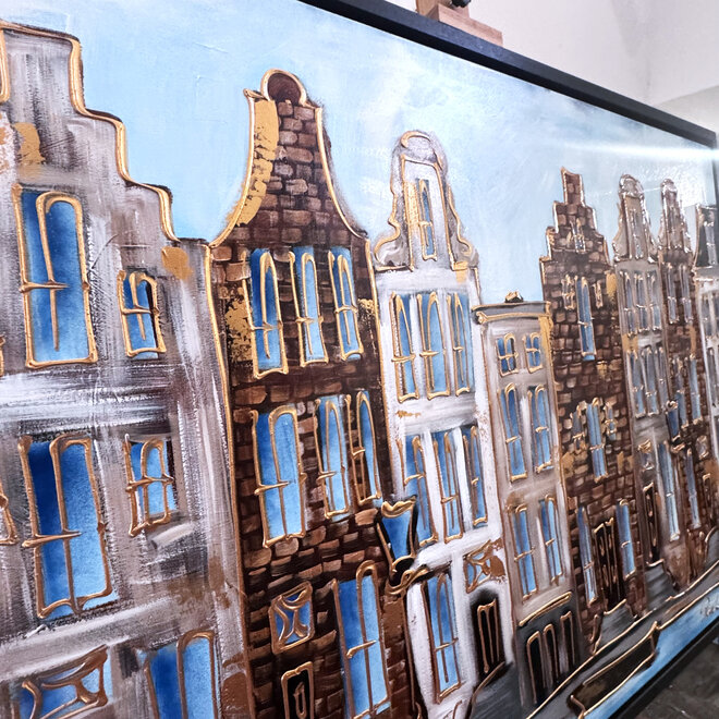 Painting- 100x150cm - Rick Triest - Amsterdam Herengracht -Blue & Gold #303