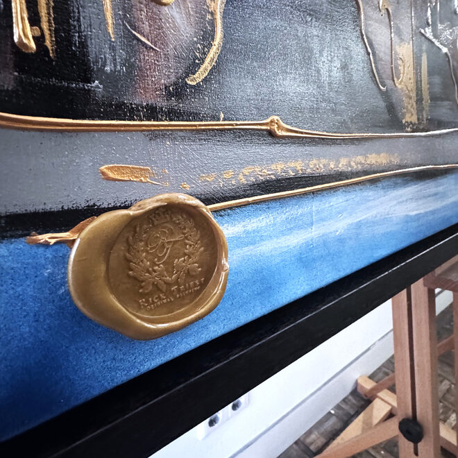 Schilderij- 100x150cm - Rick Triest - Amsterdam Herengracht -Blue & Gold #303