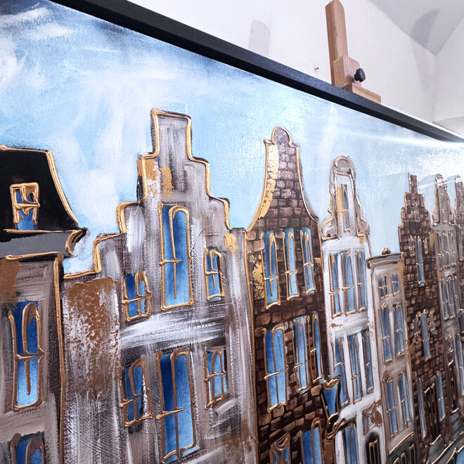 Painting- 100x150cm - Rick Triest - Amsterdam Herengracht -Blue & Gold #303