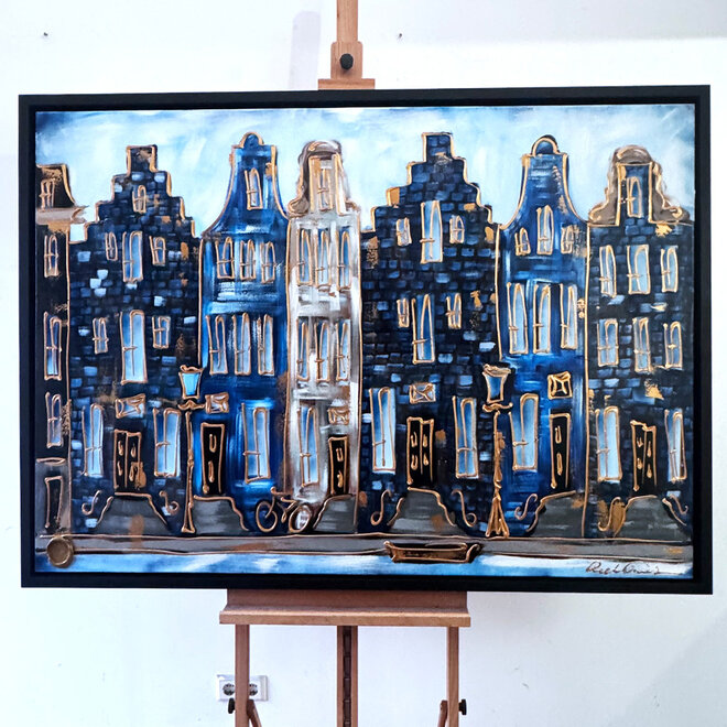 Painting- 100x150cm - Rick Triest - Amsterdam Herengracht -Blue & Gold #302