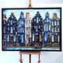 Schilderij- 100x150cm - Rick Triest - Amsterdam Herengracht -Blue & Gold #302