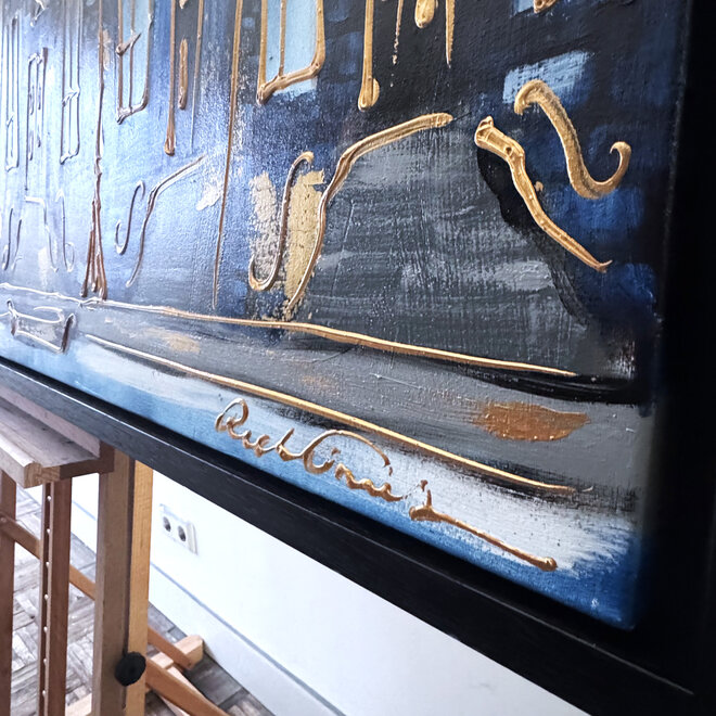 Painting- 100x150cm - Rick Triest - Amsterdam Herengracht -Blue & Gold #302