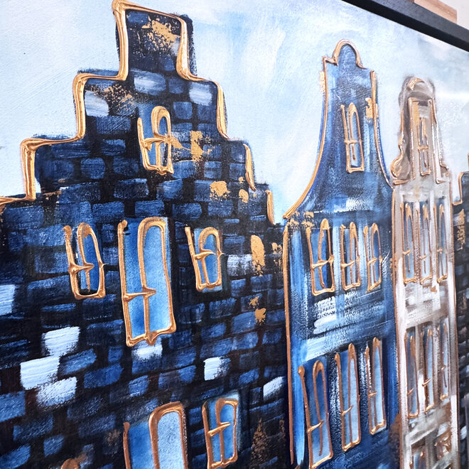 Schilderij- 100x150cm - Rick Triest - Amsterdam Herengracht -Blue & Gold #302