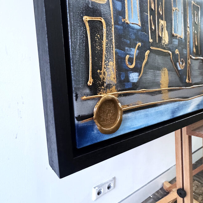 Painting- 100x150cm - Rick Triest - Amsterdam Herengracht -Blue & Gold #302