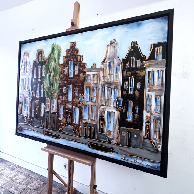 Painting- 100x150cm - Rick Triest - Amsterdam Herengracht -Blue & Gold #301
