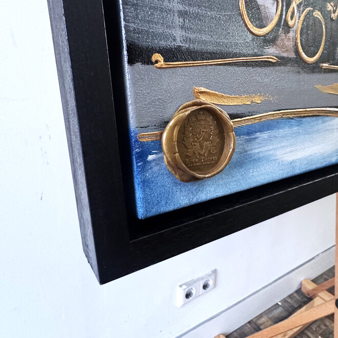 Schilderij- 100x150cm - Rick Triest - Amsterdam Herengracht -Blue & Gold #301