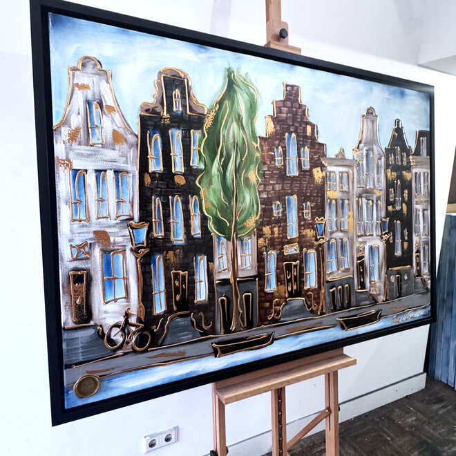 Painting- 100x150cm - Rick Triest - Amsterdam Herengracht -Blue & Gold #301