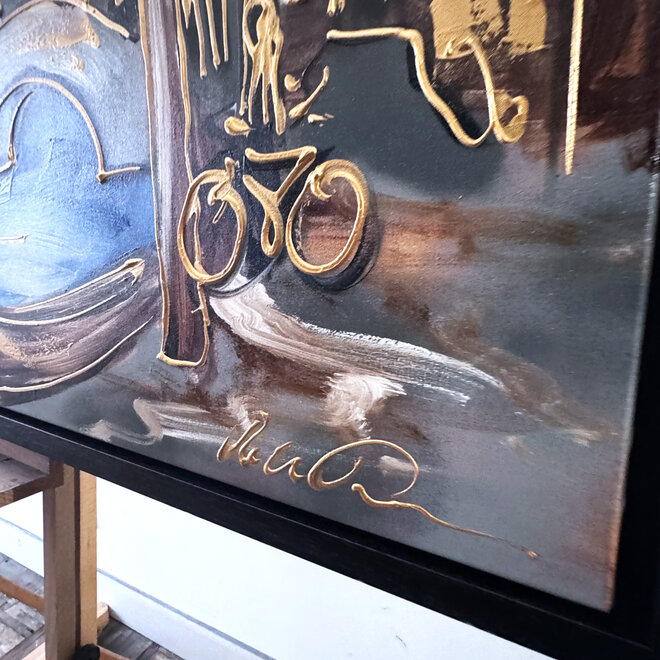 Schilderij- 100x150cm - Rick Triest - Amsterdam Herengracht -Blue & Gold #300