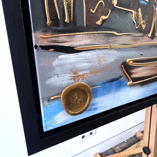 Painting- 100x150cm - Rick Triest - Amsterdam Herengracht -Blue & Gold #300