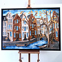 Schilderij- 100x150cm - Rick Triest - Amsterdam Herengracht -Blue & Gold #298