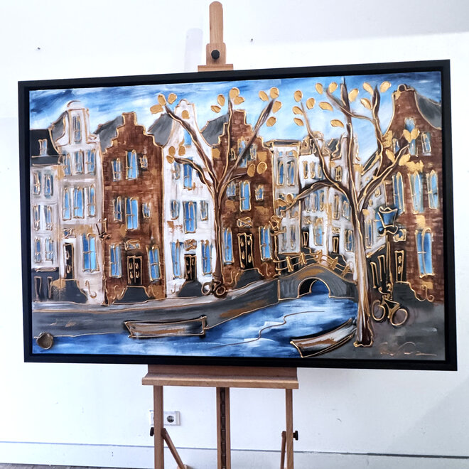 Painting- 100x150cm - Rick Triest - Amsterdam Herengracht -Blue & Gold #298