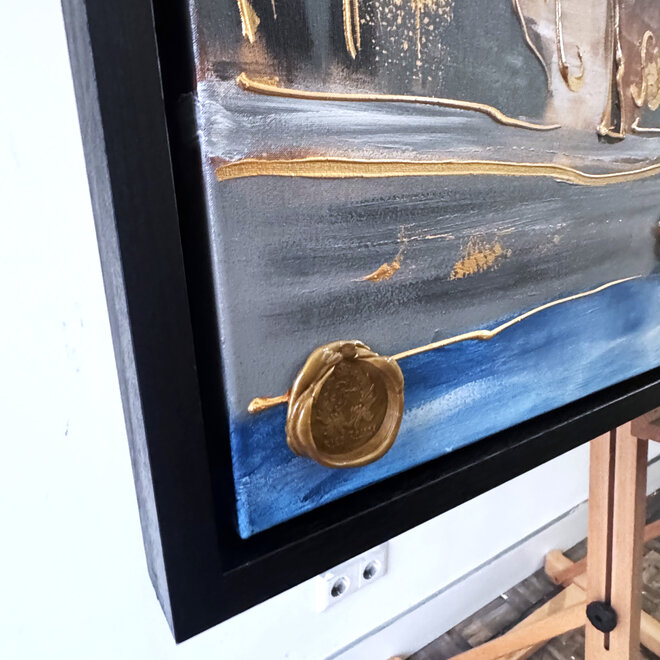 Schilderij- 100x150cm - Rick Triest - Amsterdam Herengracht -Blue & Gold #298