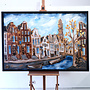 Painting- 100x150cm - Rick Triest - Amsterdam Herengracht -Blue & Gold #297 - Westertoren