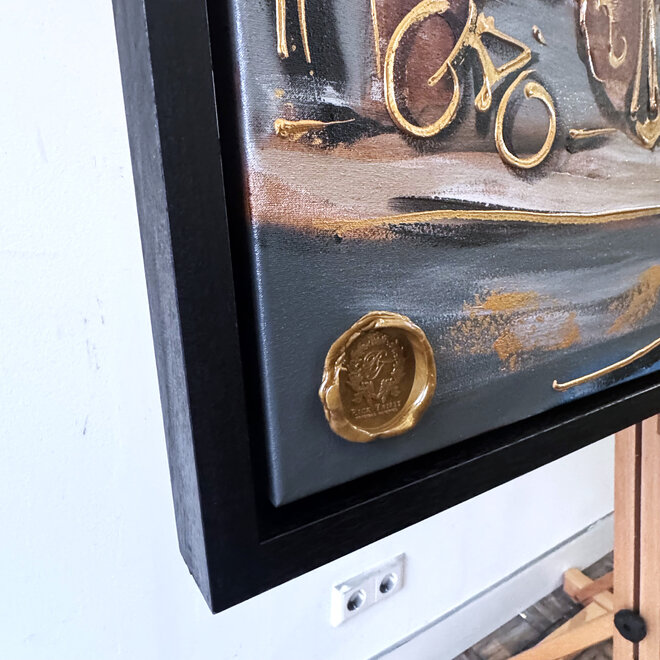 Schilderij- 100x150cm - Rick Triest - Amsterdam Herengracht -Blue & Gold #297 - Westertoren