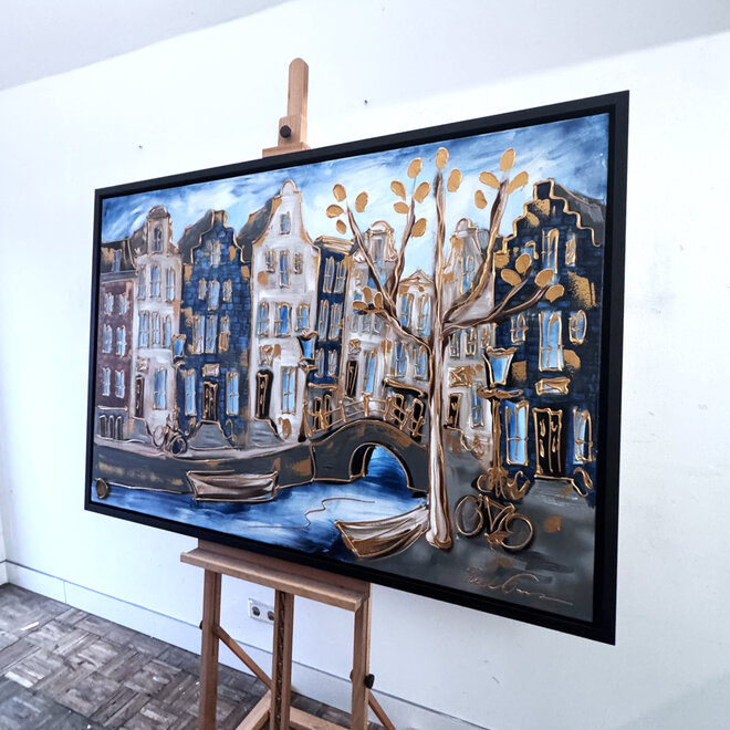 Painting- 100x150cm - Rick Triest - Amsterdam Herengracht -Blue & Gold #296