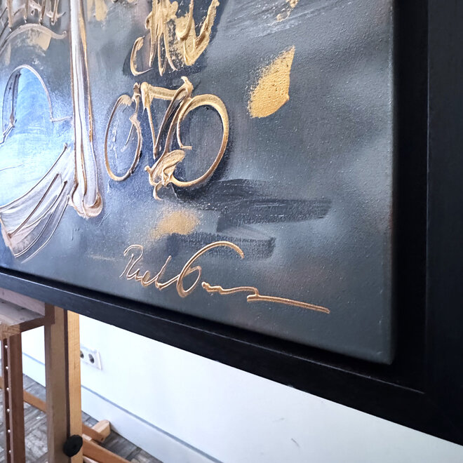 Schilderij- 100x150cm - Rick Triest - Amsterdam Herengracht -Blue & Gold #296