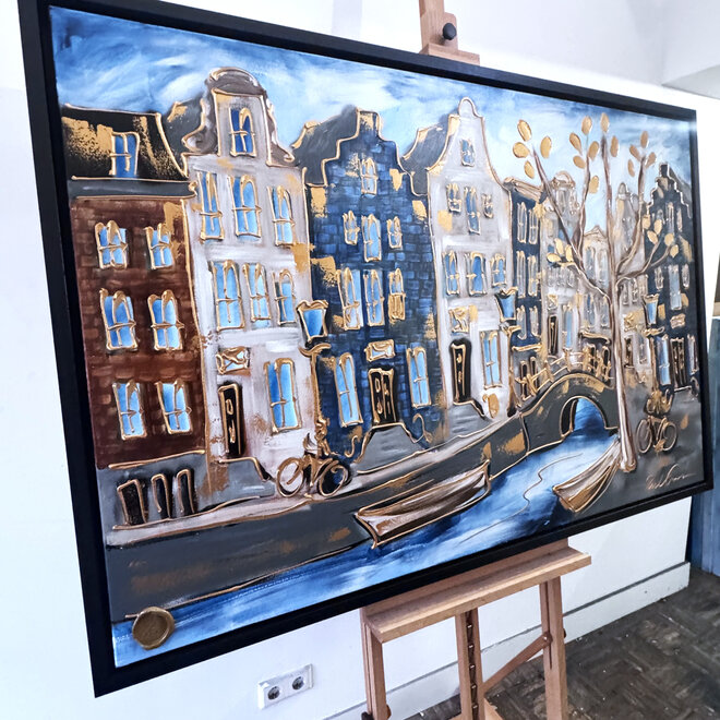 Painting- 100x150cm - Rick Triest - Amsterdam Herengracht -Blue & Gold #296