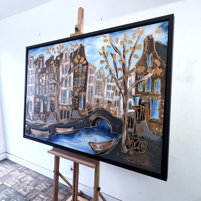 Painting- 100x150cm - Rick Triest - Amsterdam Herengracht -Blue & Gold #295