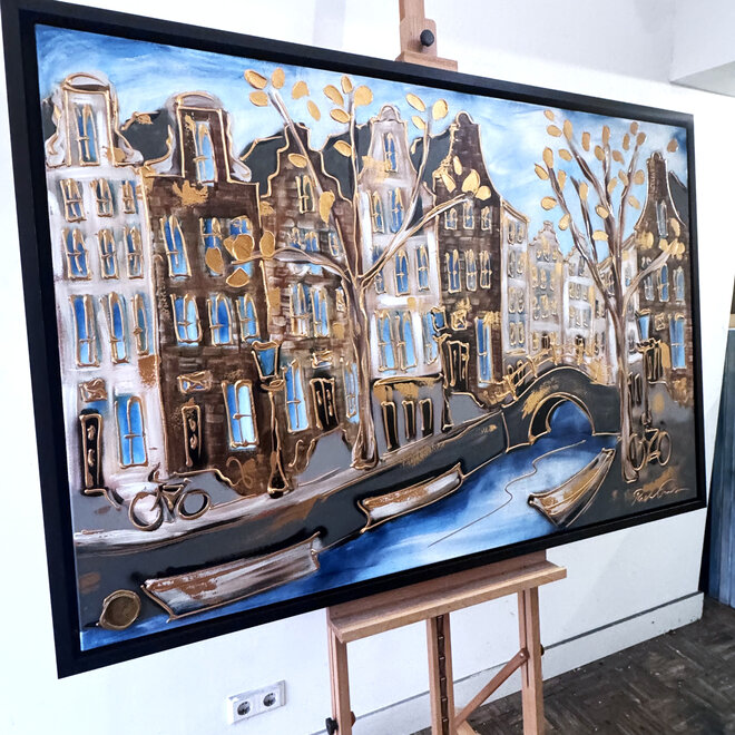 Painting- 100x150cm - Rick Triest - Amsterdam Herengracht -Blue & Gold #295