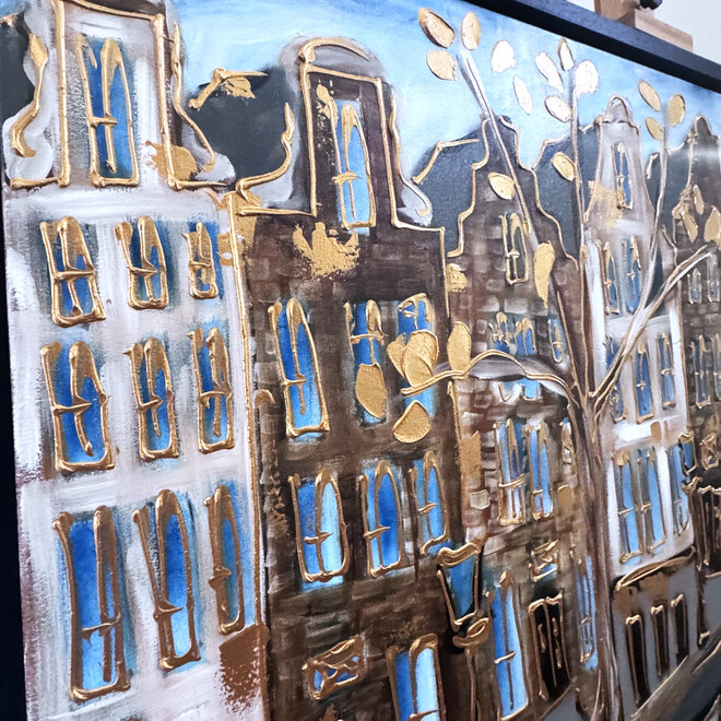 Painting- 100x150cm - Rick Triest - Amsterdam Herengracht -Blue & Gold #295