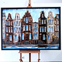 Schilderij- 100x150cm - Rick Triest - Amsterdam Herengracht -Blue & Gold #294