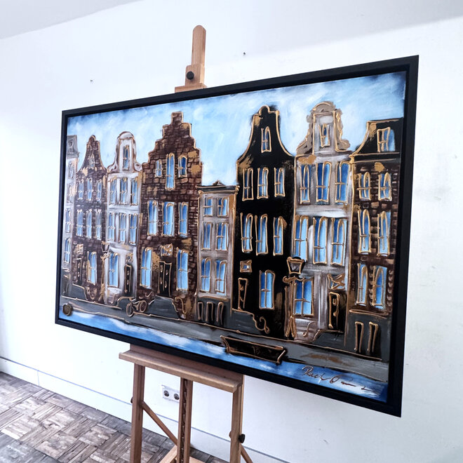 Painting- 100x150cm - Rick Triest - Amsterdam Herengracht -Blue & Gold #294