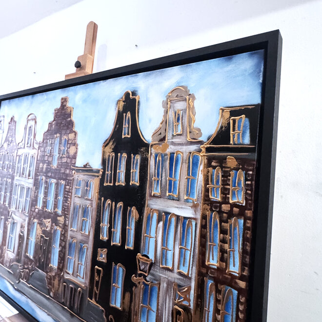 Painting- 100x150cm - Rick Triest - Amsterdam Herengracht -Blue & Gold #294